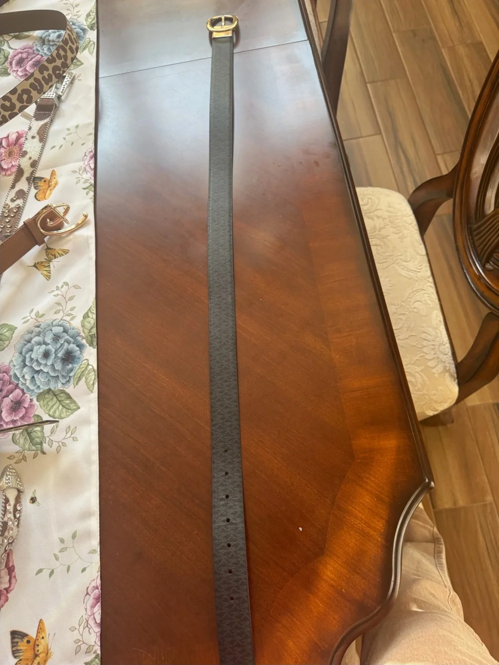 Michael Kors Black Leather Belt with Gold Buckle